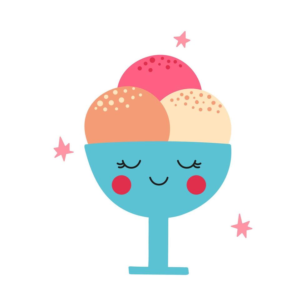 Personaje de dibujos animados kawaii helado aislado sobre fondo blanco. vector