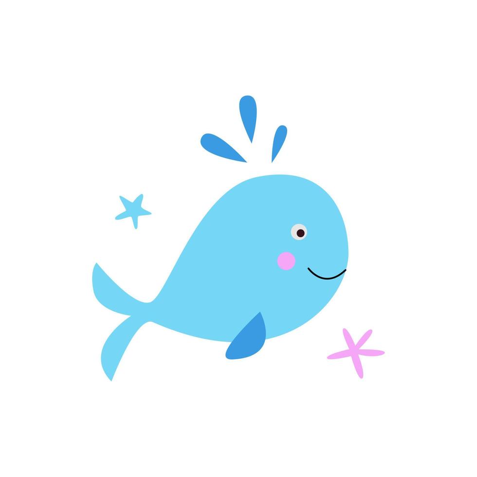 Cute blue whale on isolated white background vector