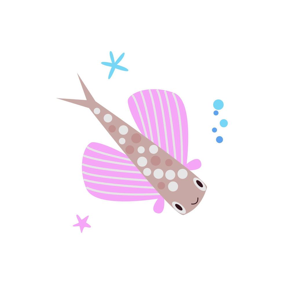 Cute pink flying fish isolated white background vector