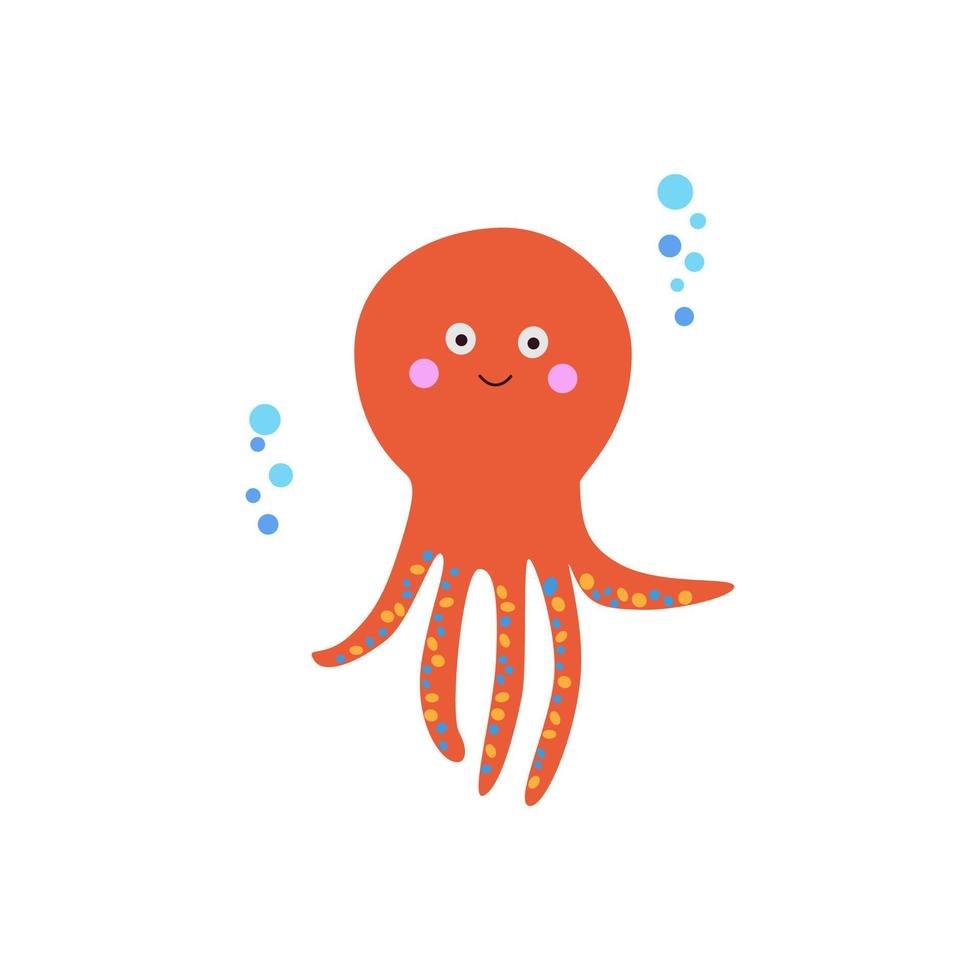 lindo pulpo rojo aislado en vector de fondo blanco