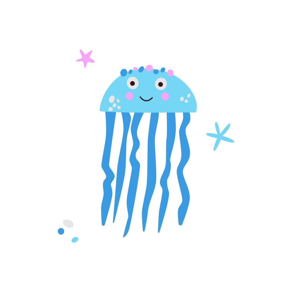 Cute blue jellyfish vector isolated on white background