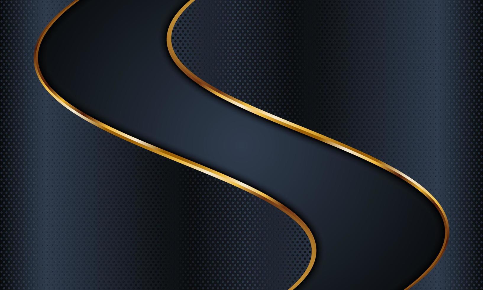 Abstract dark navy wavy texture with golden lines background. vector