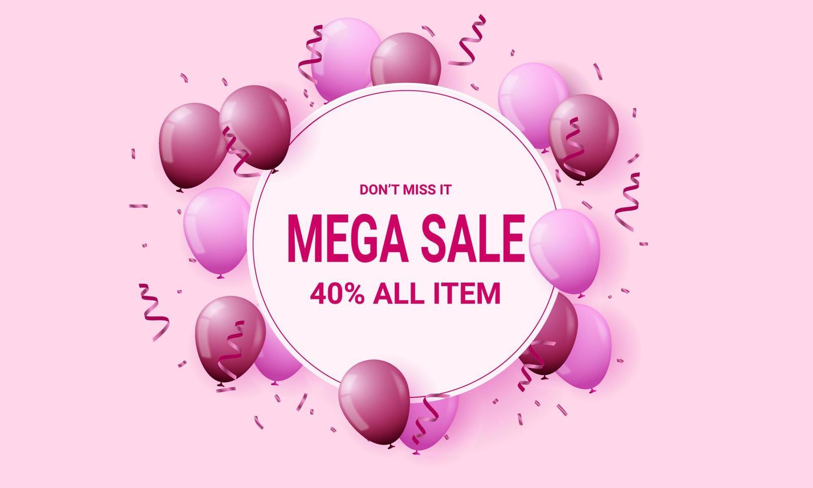 Modern sale background with pink and purple balloon and confetti. vector