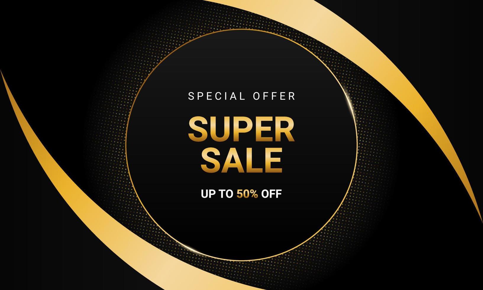 Luxury sale banner background with gold and black curve shape. vector