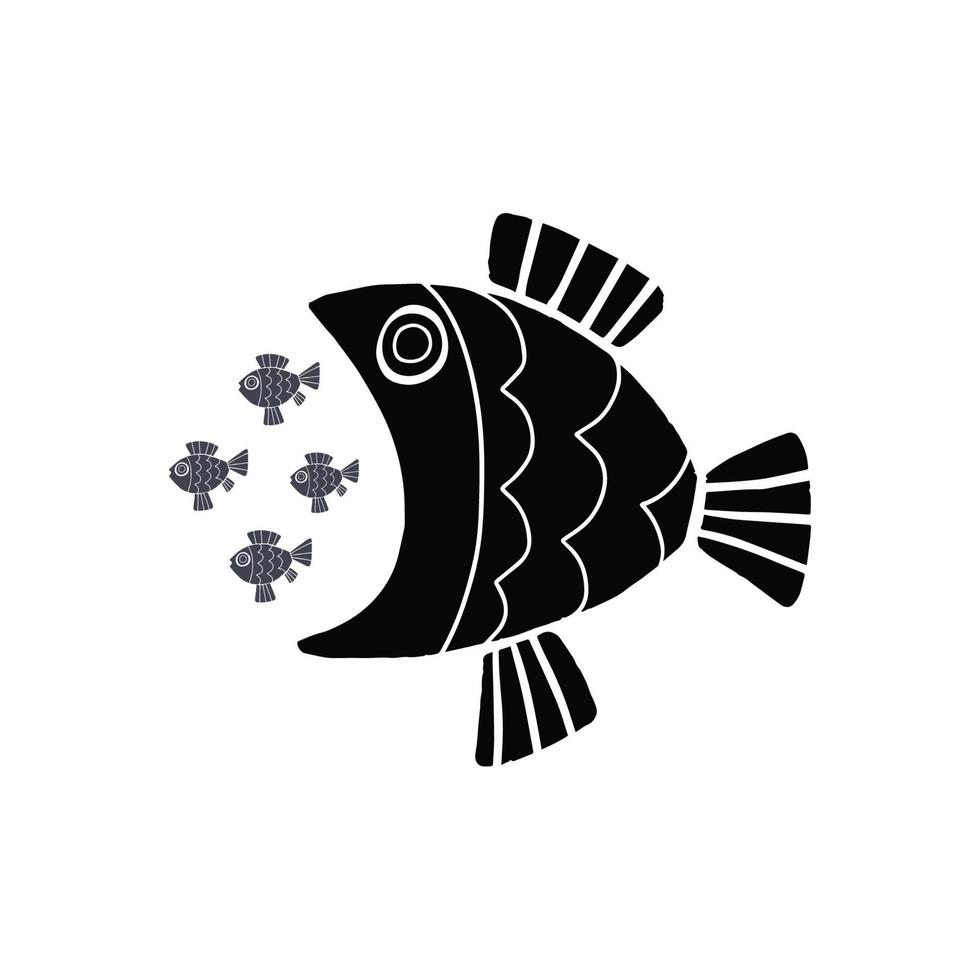 Big fish eat small fish. Concept vector illustration isolated on the white background.