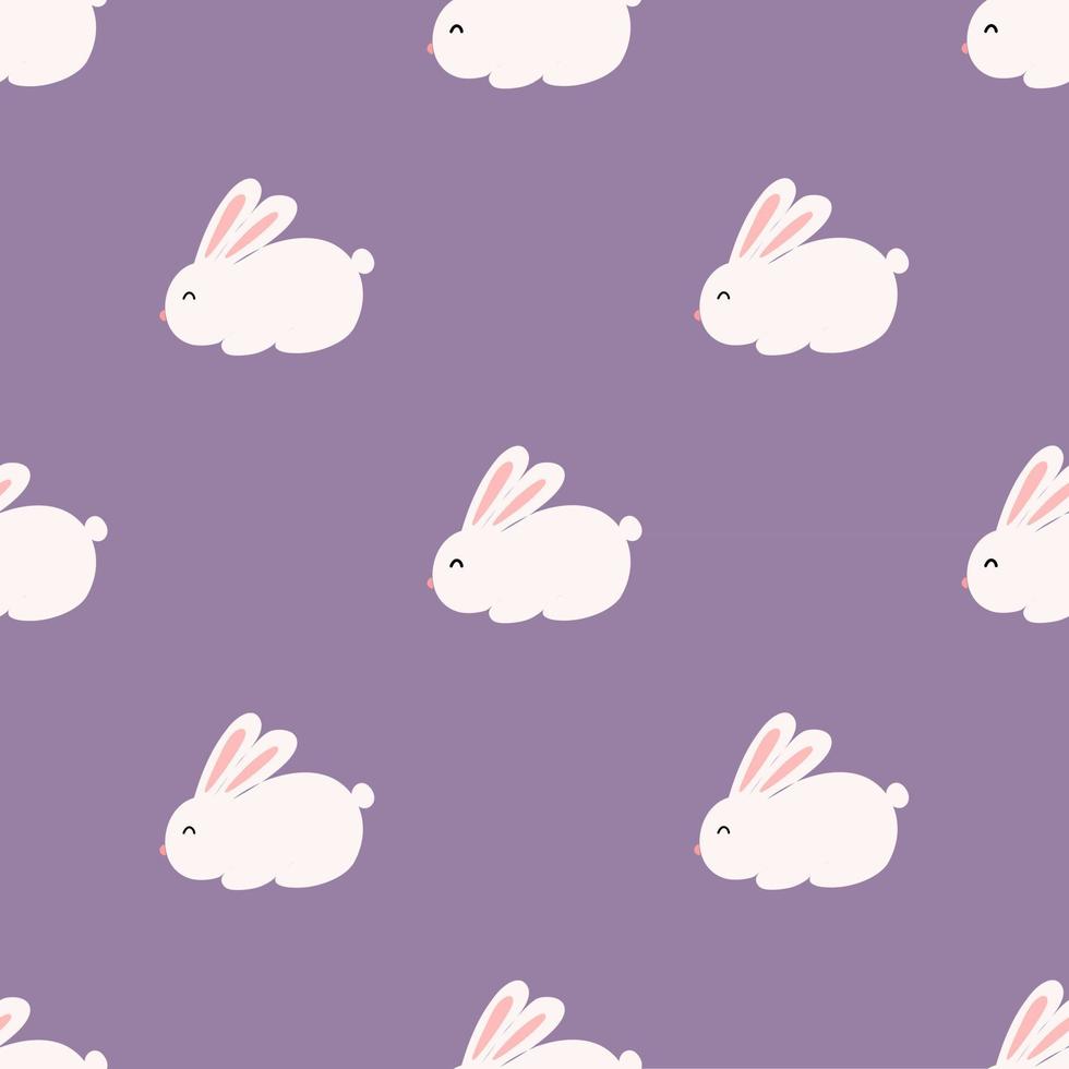 Cute rabbit on purple background. Seamless pattern of Easter rabbit. vector