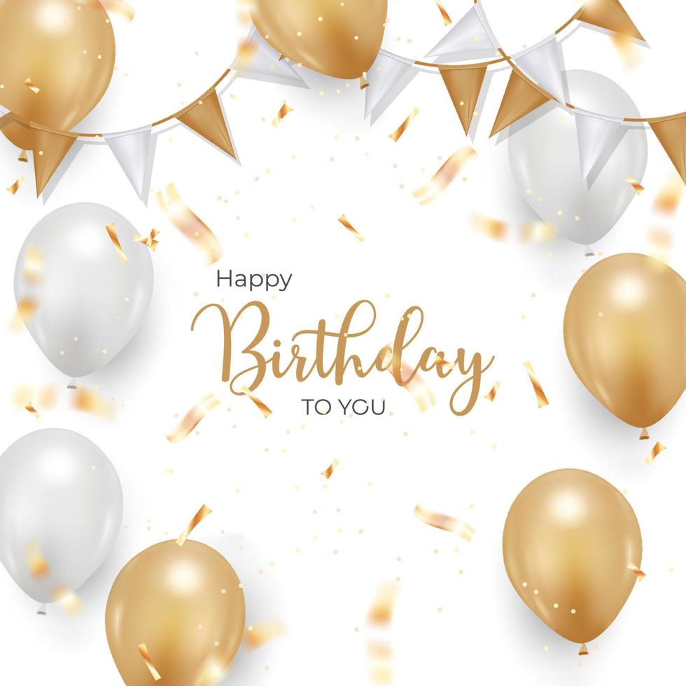 happy birthday background design for greeting card. birthday banner with realistic balloon, rainbow, confetti. vector