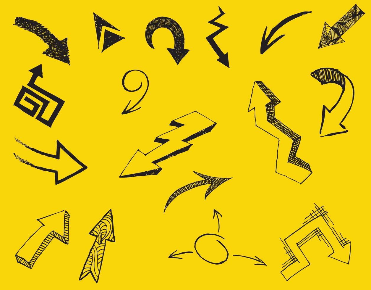 Hand drawn black arrow on yellow background vector