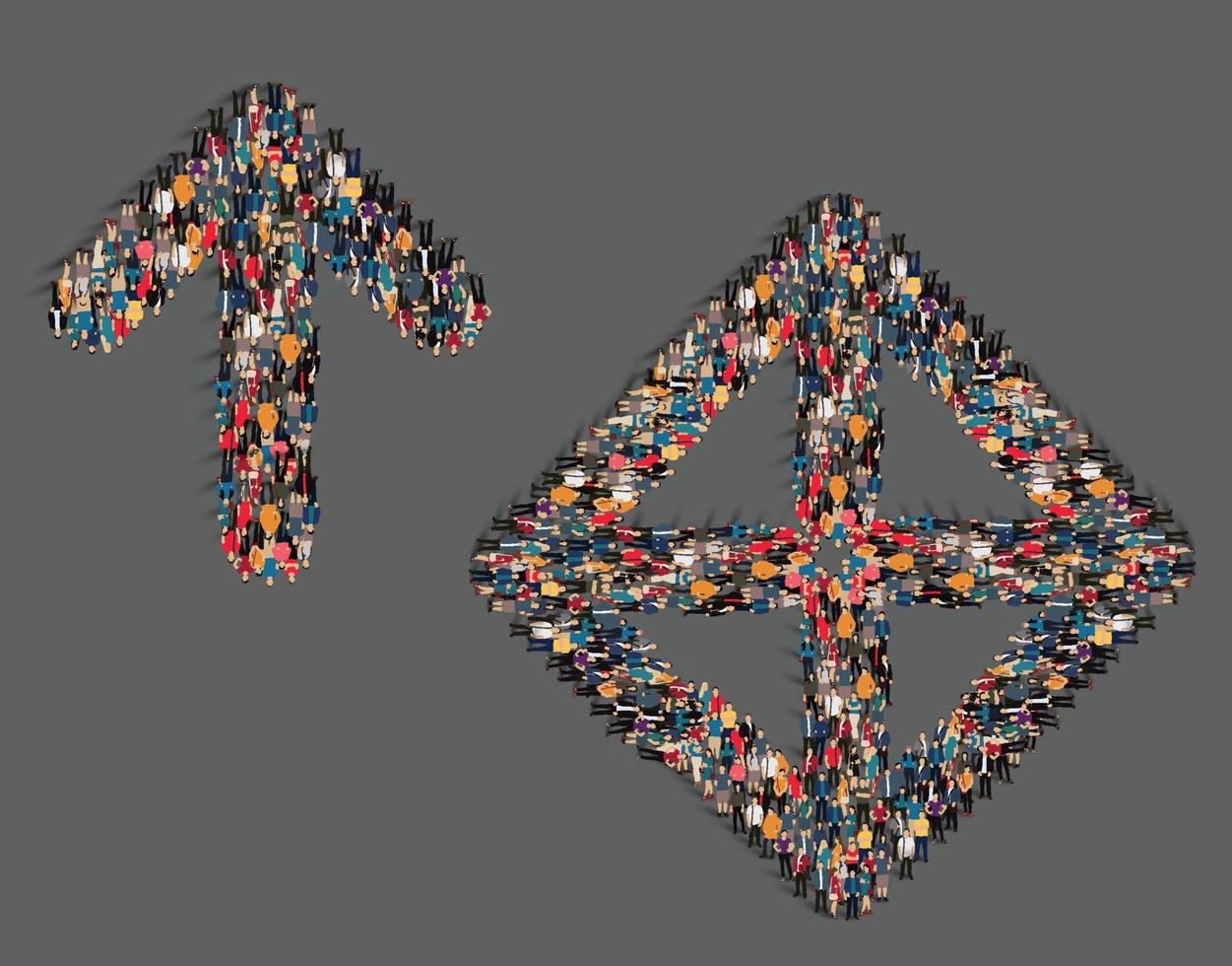 Group of people combined into a downward arrow pattern vector