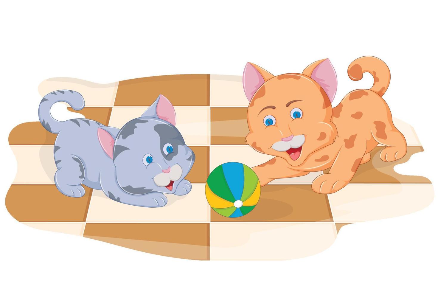 dos bonitos gatos juegan con bolas de colores vector