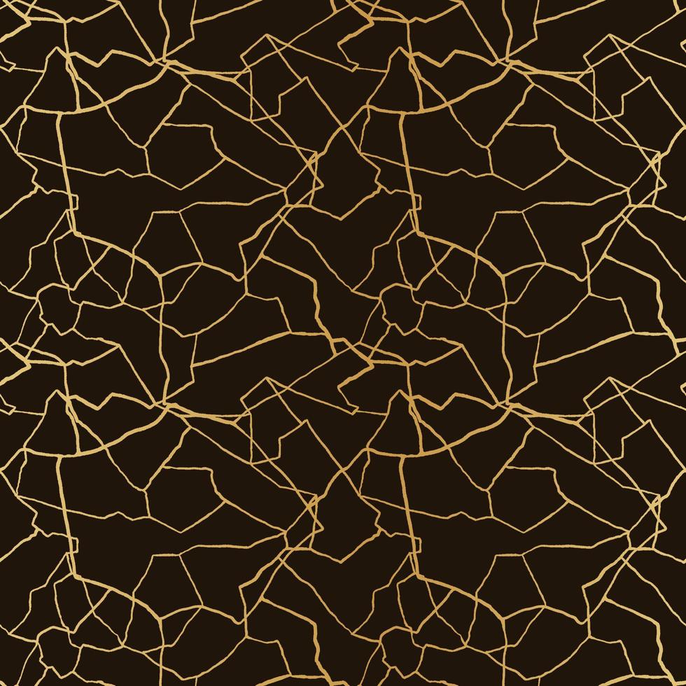 kintsugi art seamless pattern with gold thin lines and abstract shards on dark luxury background vector