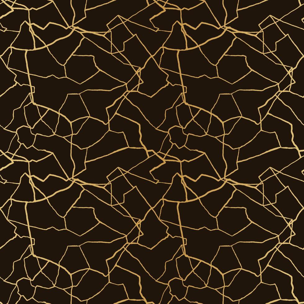 kintsugi art seamless pattern with gold thin lines and abstract shards on dark luxury background vector