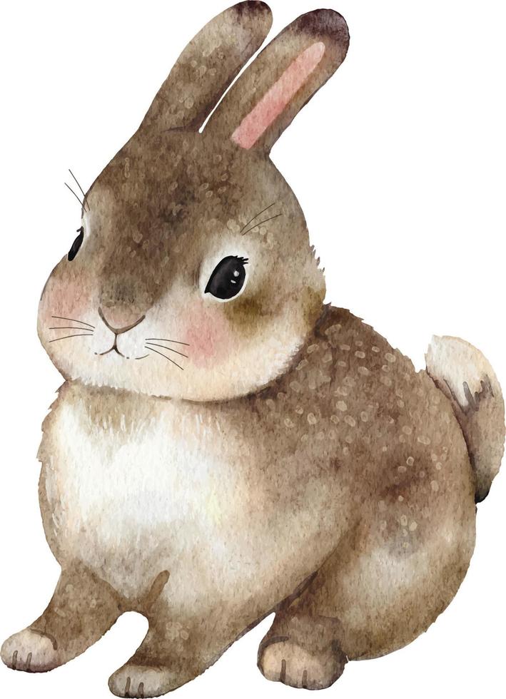 Animal brown rabbit in watercolor, hand painted. vector