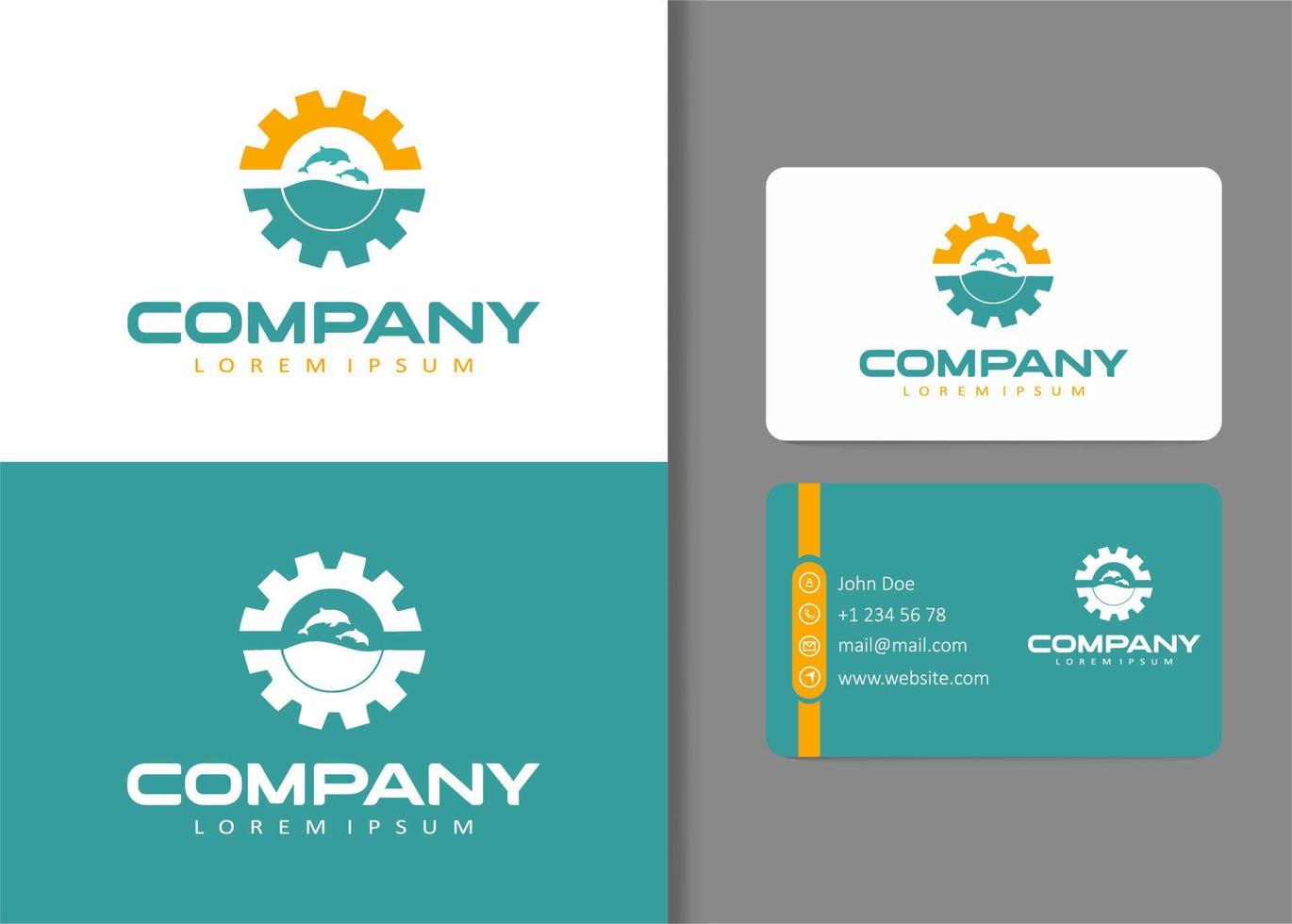 diseño de logotipo de engranaje con tarjeta de visita vector