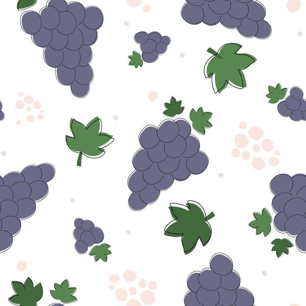 patrón sin costuras con uvas y hojas. estampado natural de frutas. gráficos vectoriales vector