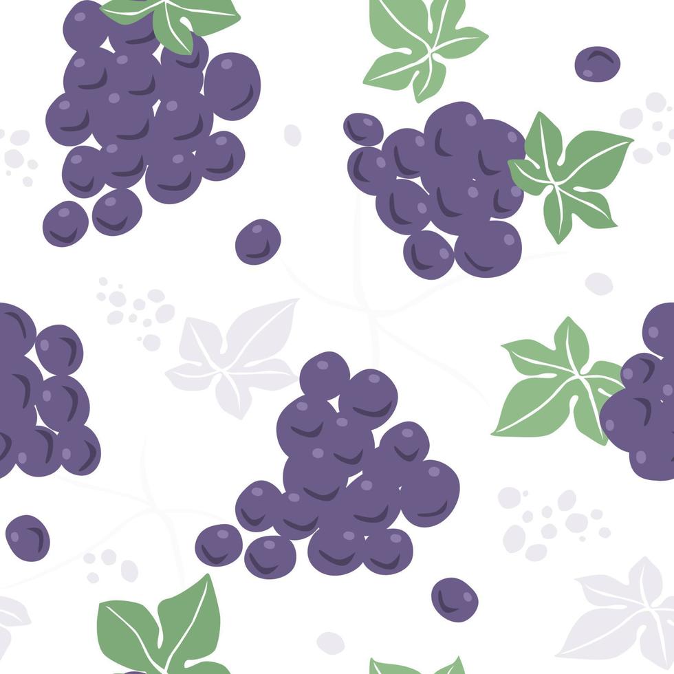 Seamless pattern with grapes and leaves. Fruit natural print. Vector graphics.