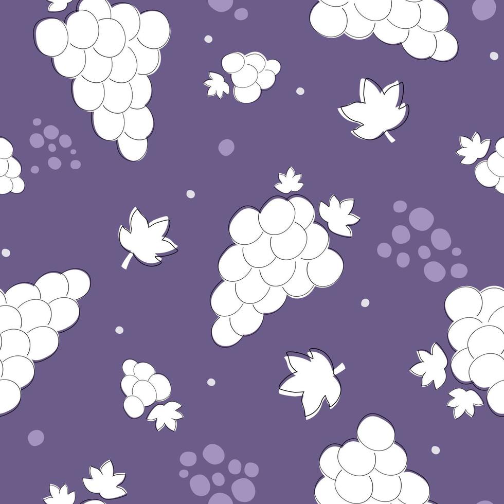 Seamless pattern with grapes and leaves. Fruit natural print. Vector graphics.