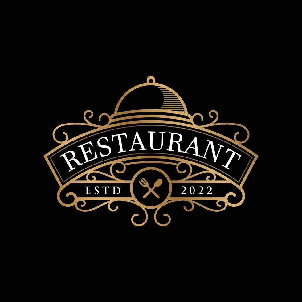 plantilla de insignia y logotipo de restaurante de oro vintage vector