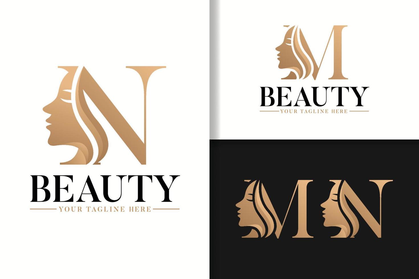 Feminine monogram logo with woman silhouette letter m and n vector