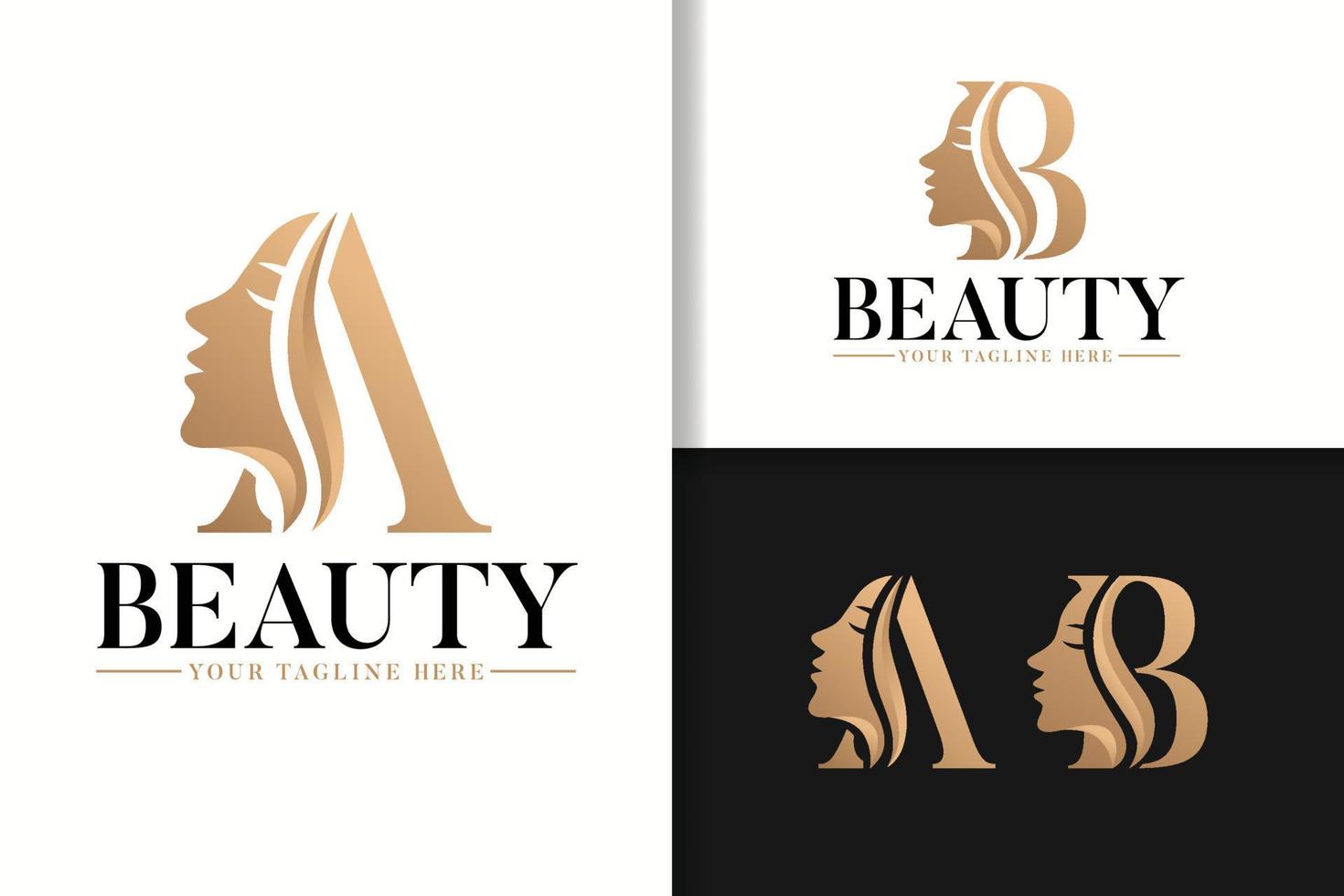 Feminine monogram logo with woman silhouette letter a and b vector