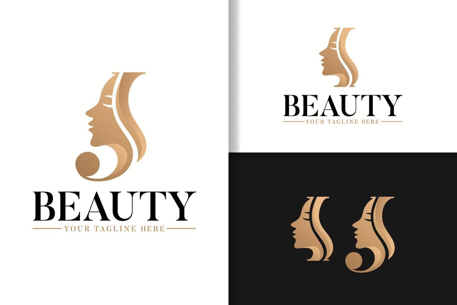 Feminine monogram logo with woman silhouette letter i and j vector