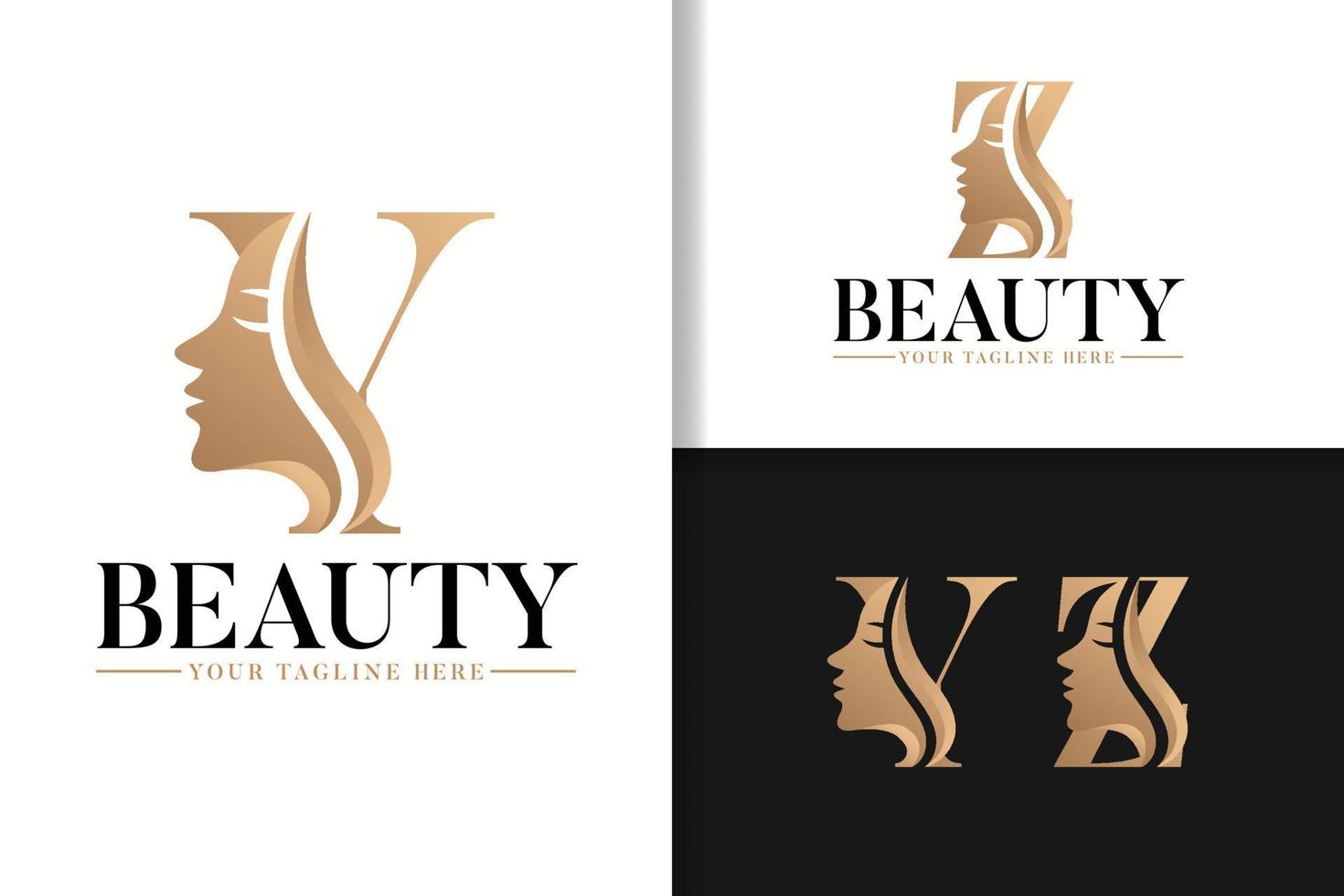 Feminine monogram logo with woman silhouette letter y and z vector