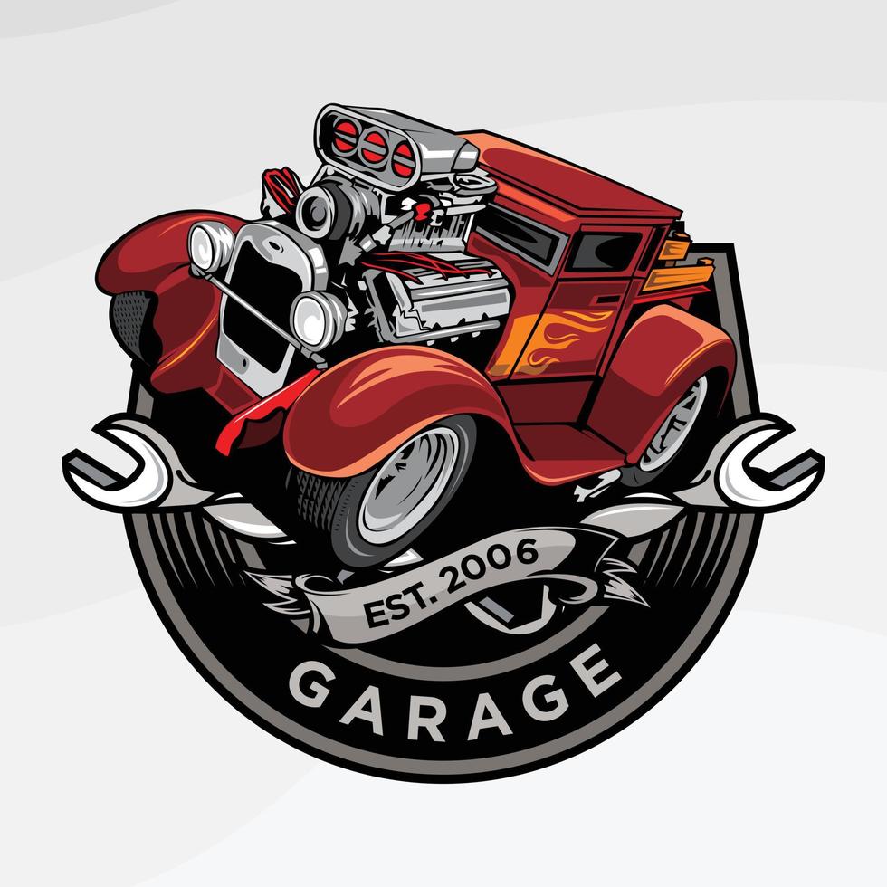 ilustración de logotipo de vector de taller de reparación de automóviles antiguos