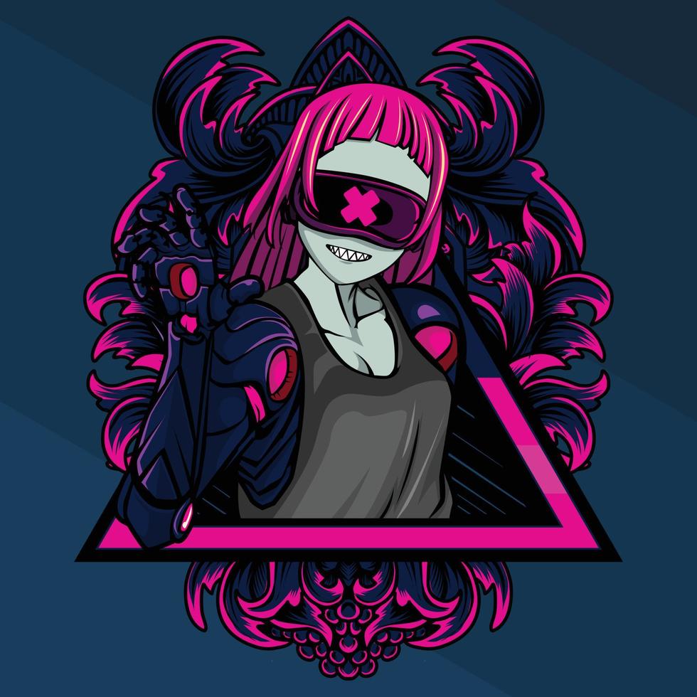 Ilustración de vector de personaje de chica cyberpunk