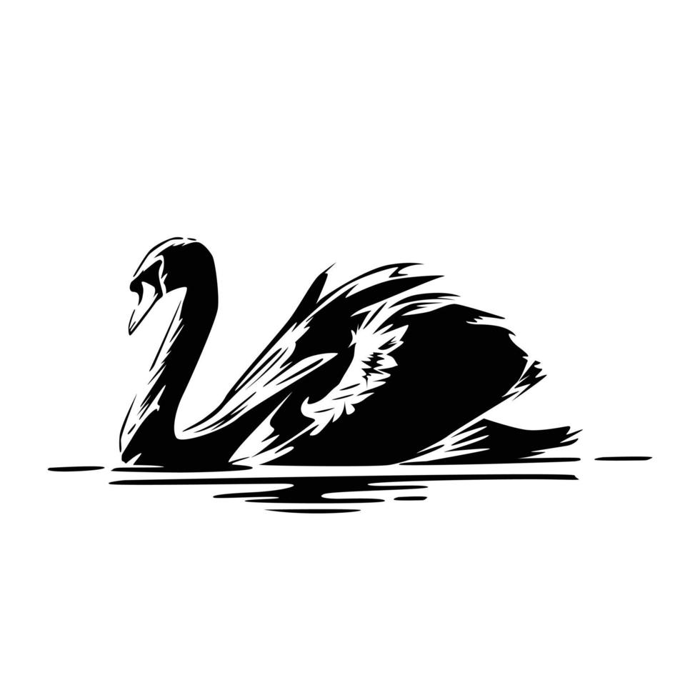 Vector silhouette illustration of a swan on the river