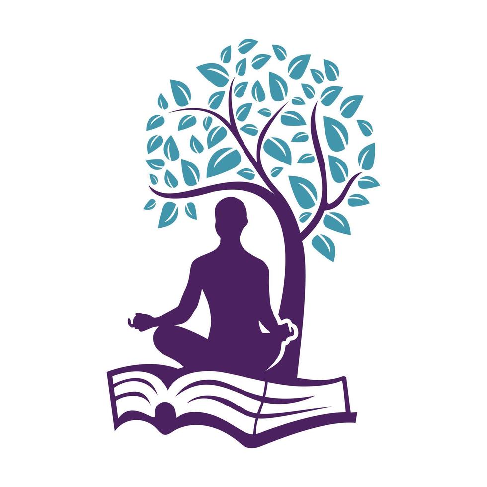 Vector silhouette illustration of people meditating under a tree