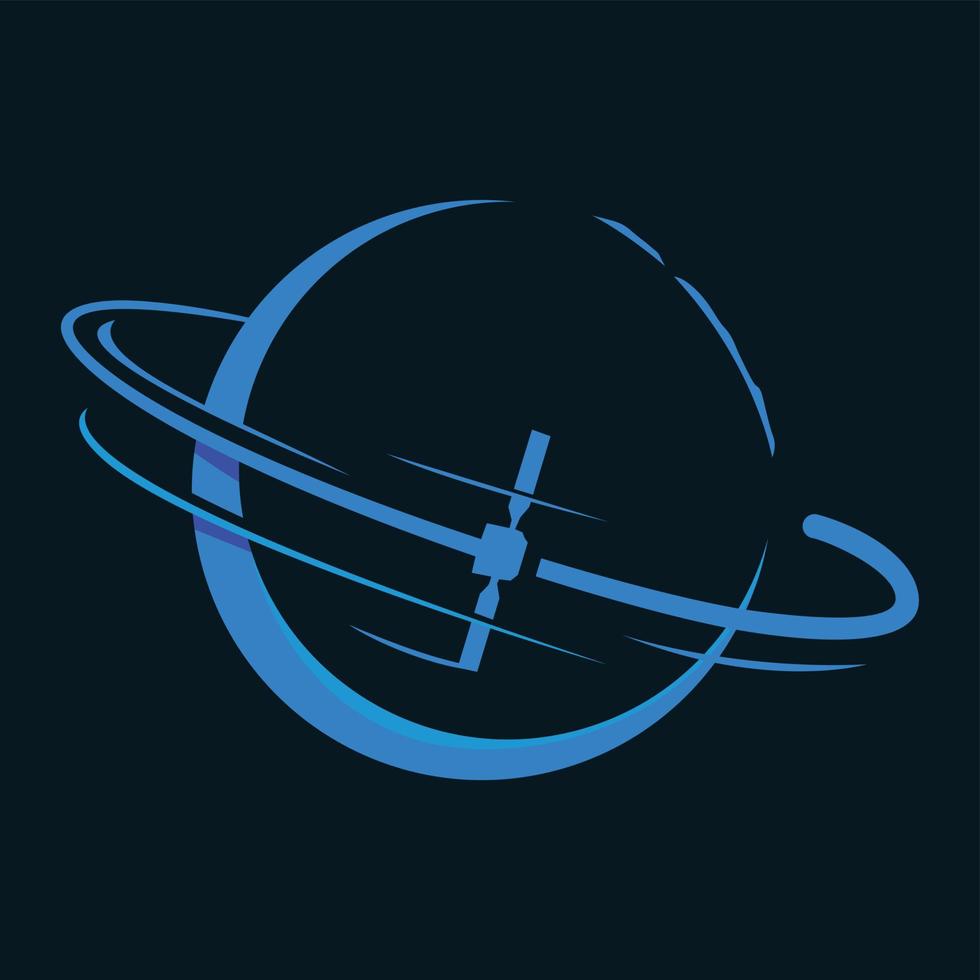 Vector icon illustration of a satellite around a planet