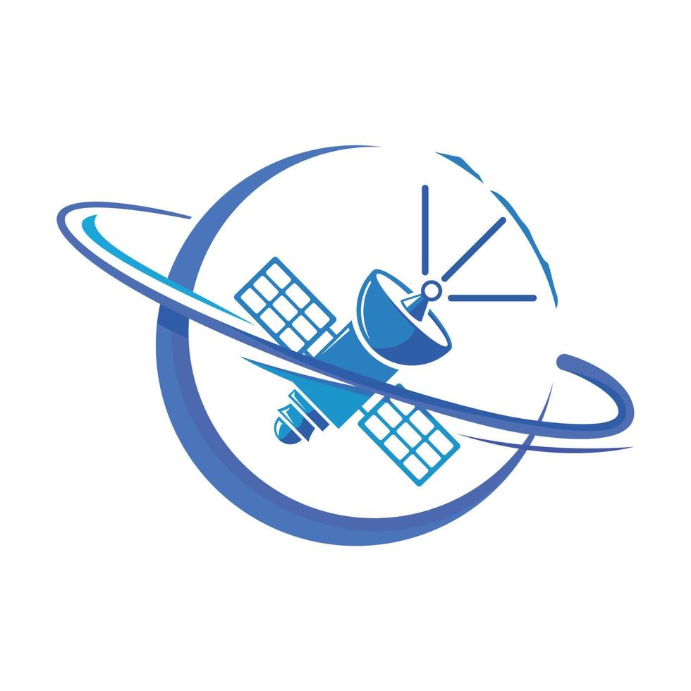 Vector icon illustration of a satellite around a planet