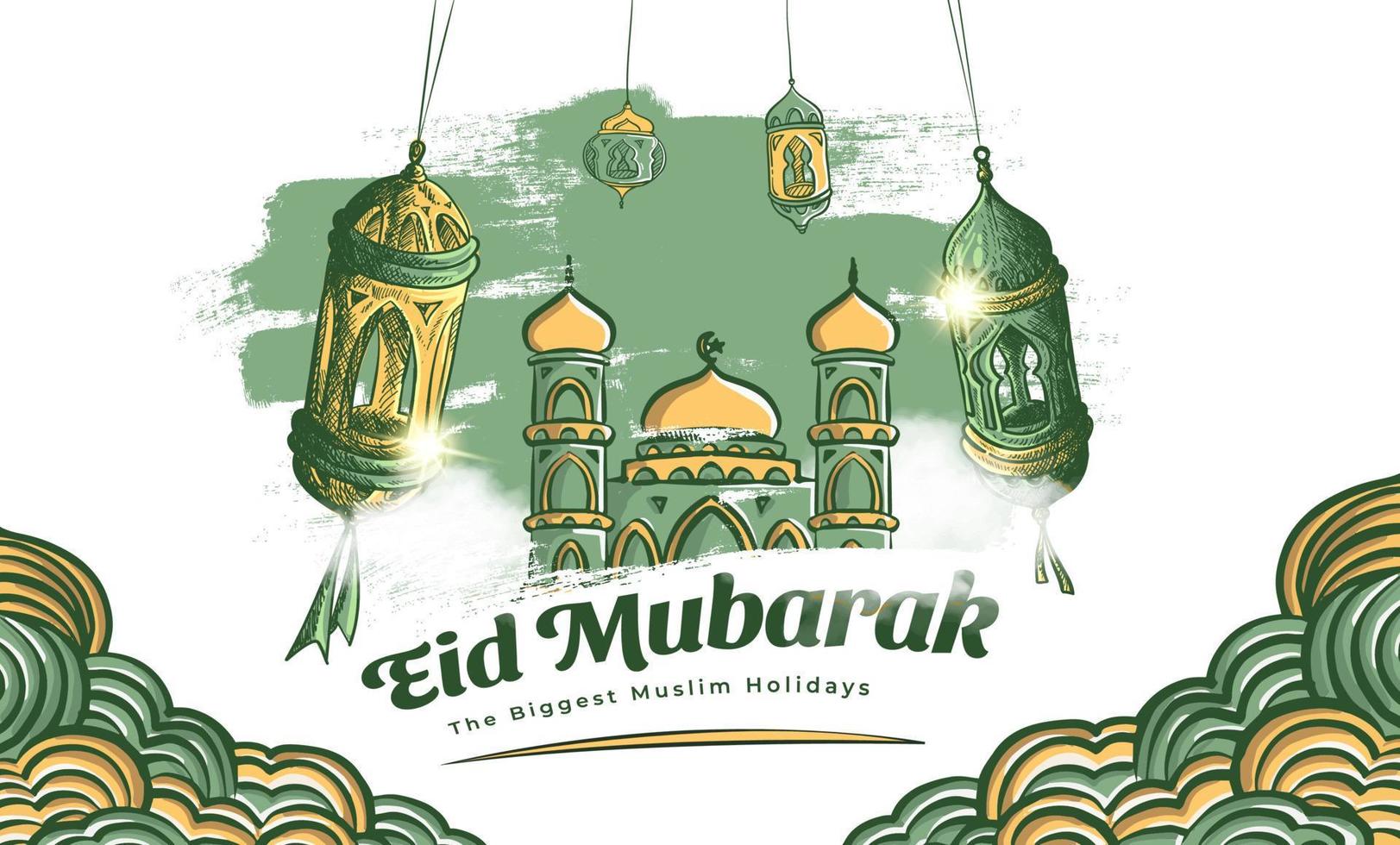 fondo de ilustración de eid mubarak dibujado a mano vector