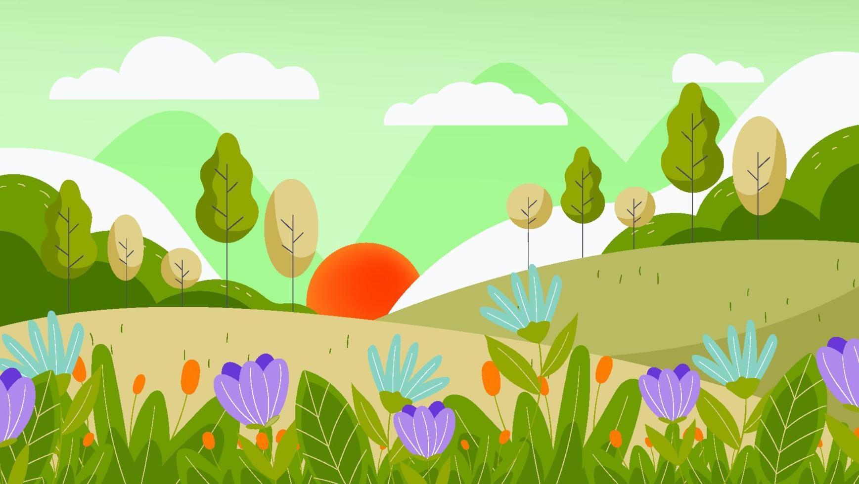 Beautiful Landscape Background with Flower vector