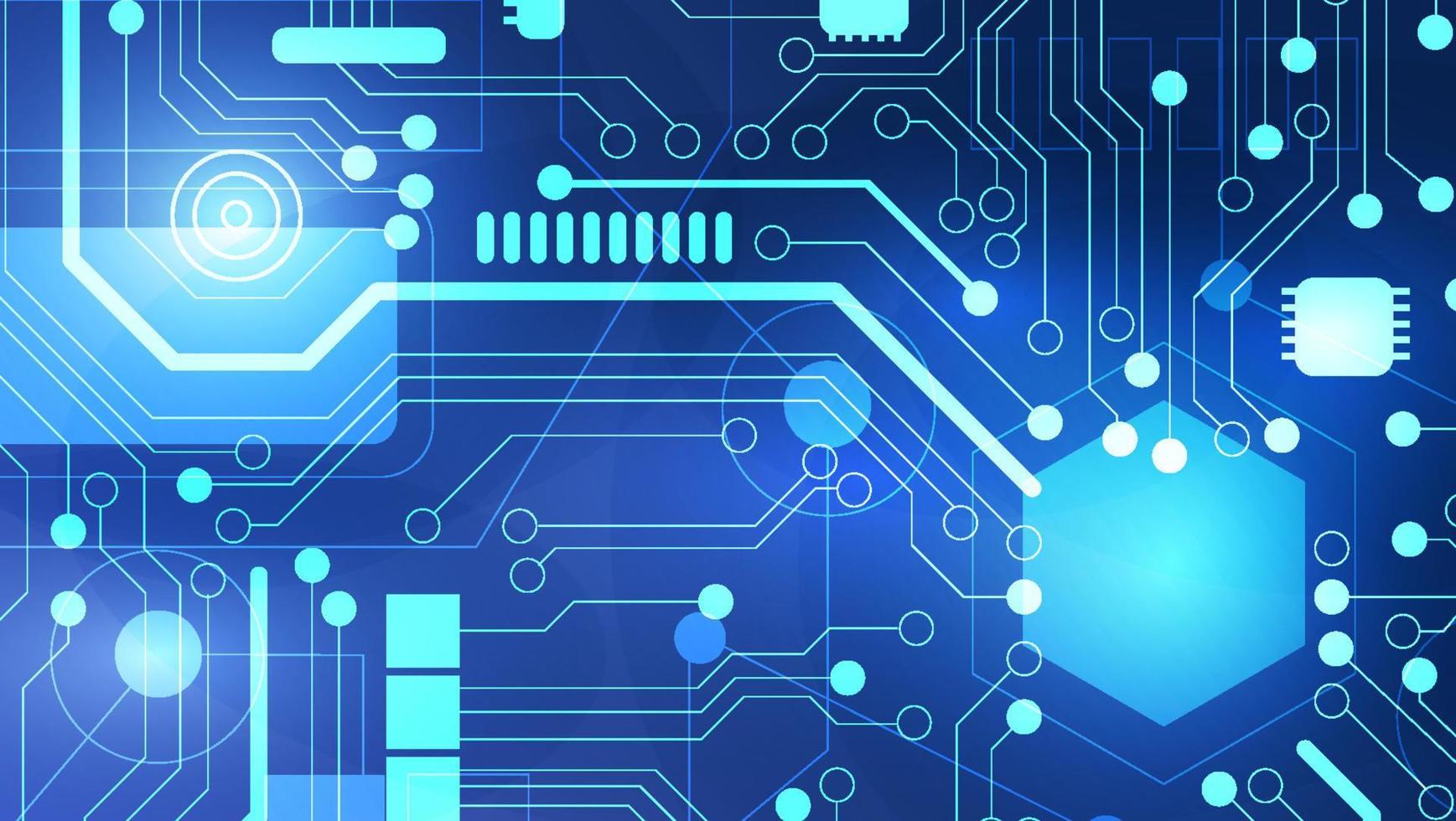 CPU Chip on Motherboard, computer processor chip on a circuit board with microchips and other computer parts vector