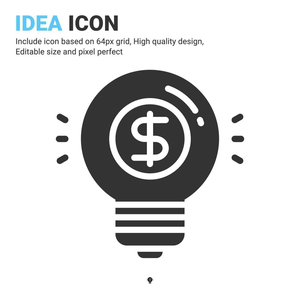 Idea icon vector with glyph style isolated on white background. Vector illustration innovation sign symbol icon concept for business, finance, industry, company, apps, web and all project