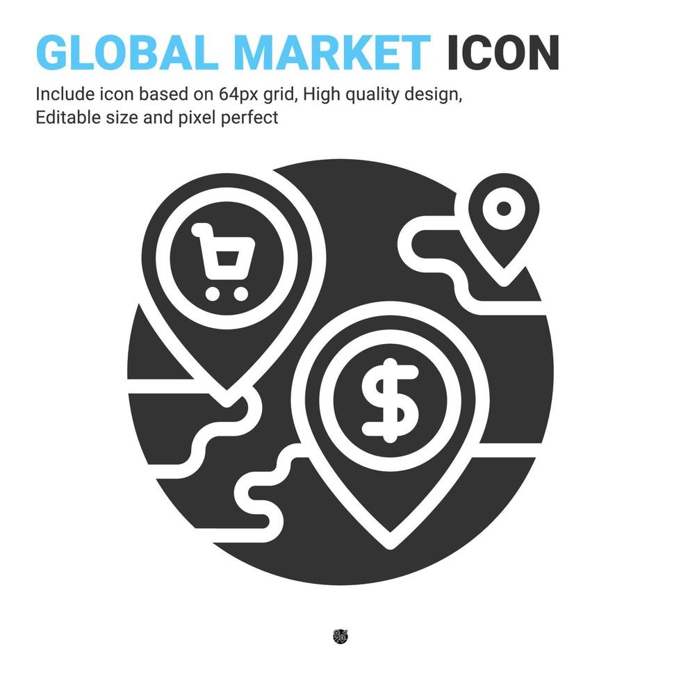 vector de icono de mercado global con estilo de glifo aislado sobre fondo blanco. concepto de icono de símbolo de signo de mercado de ilustración vectorial para negocios digitales, finanzas, industria, empresa, aplicaciones y todos los proyectos