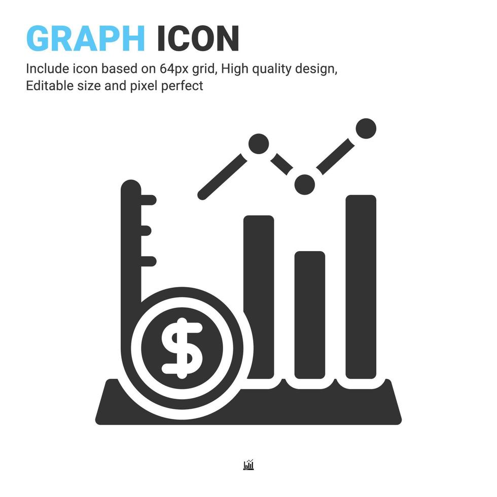 Graph icon vector with glyph style isolated on white background. Vector illustration result sign symbol icon concept for digital business, finance, industry, company, apps, web and project