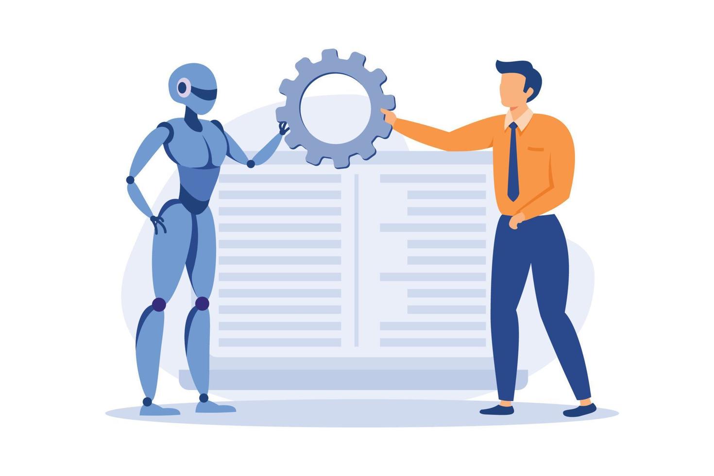 Collaborative robotics, Cobot automatization, safe industry solutions concept. vector
