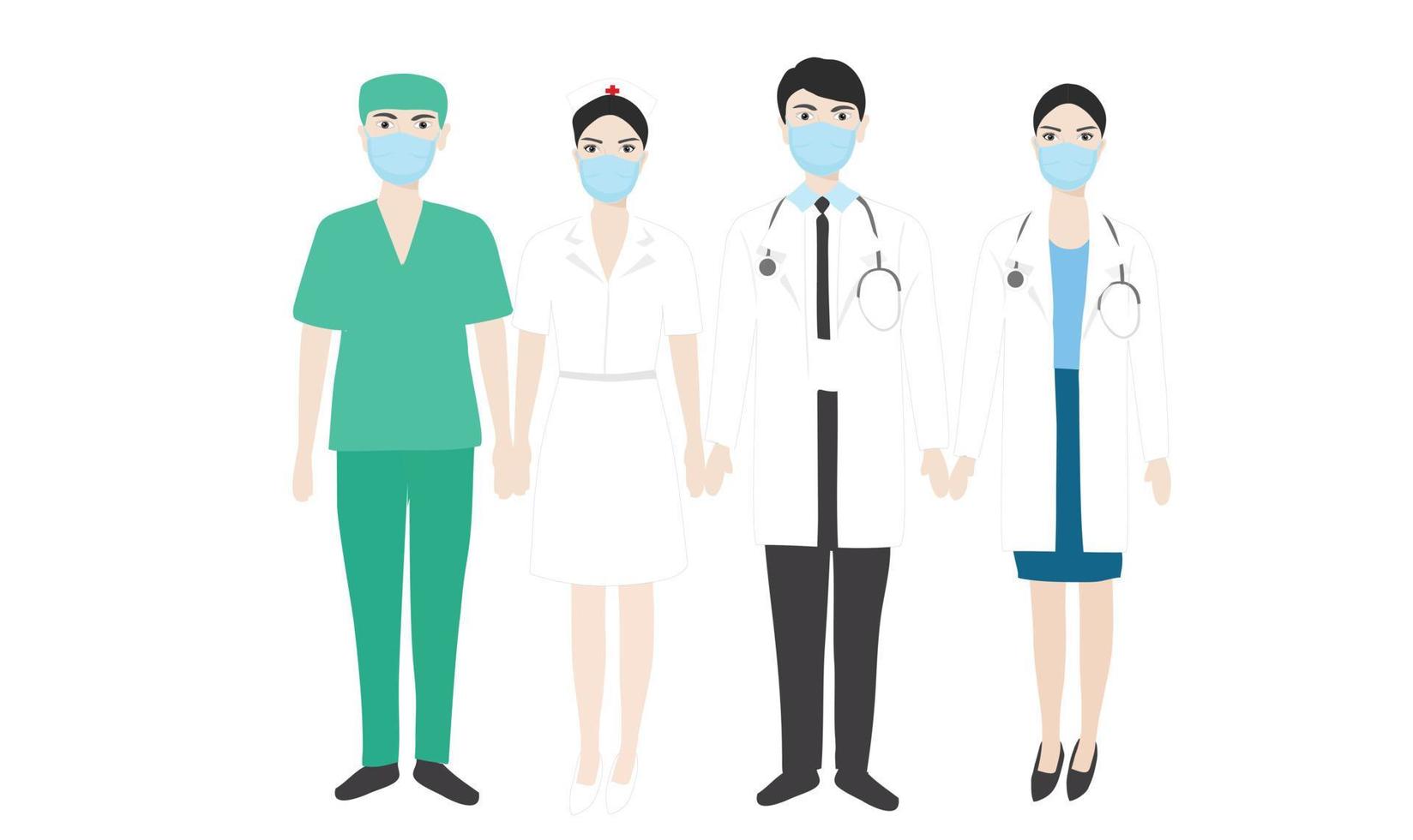 Medical team doctors, nurse and surgical man isolated vector illustration. Health and medical design concept background