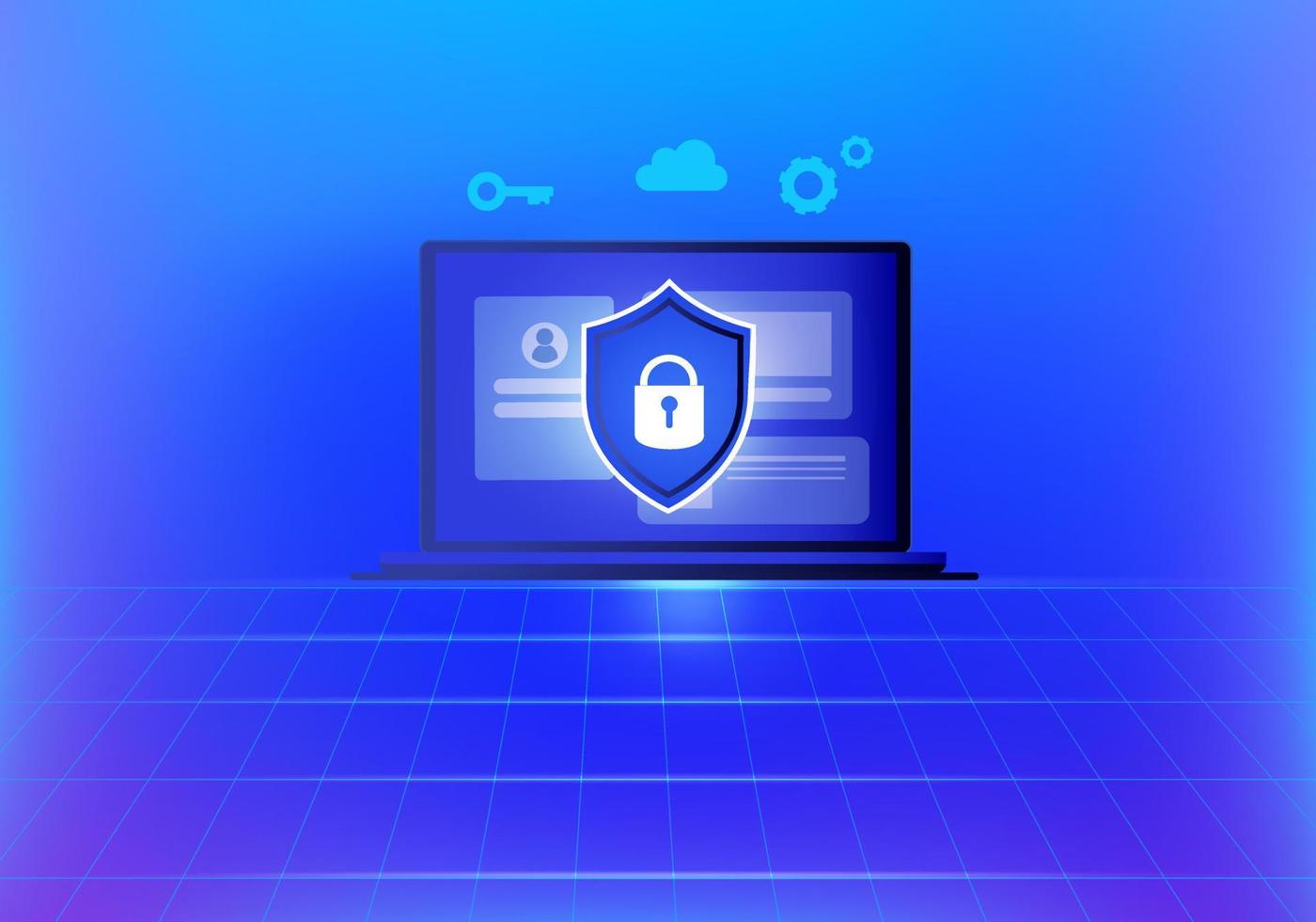 Cyber security and data protection privacy concept. Businessman secure data management and protect data from hacker attacks and padlock icon to internet technology networking vector illustration