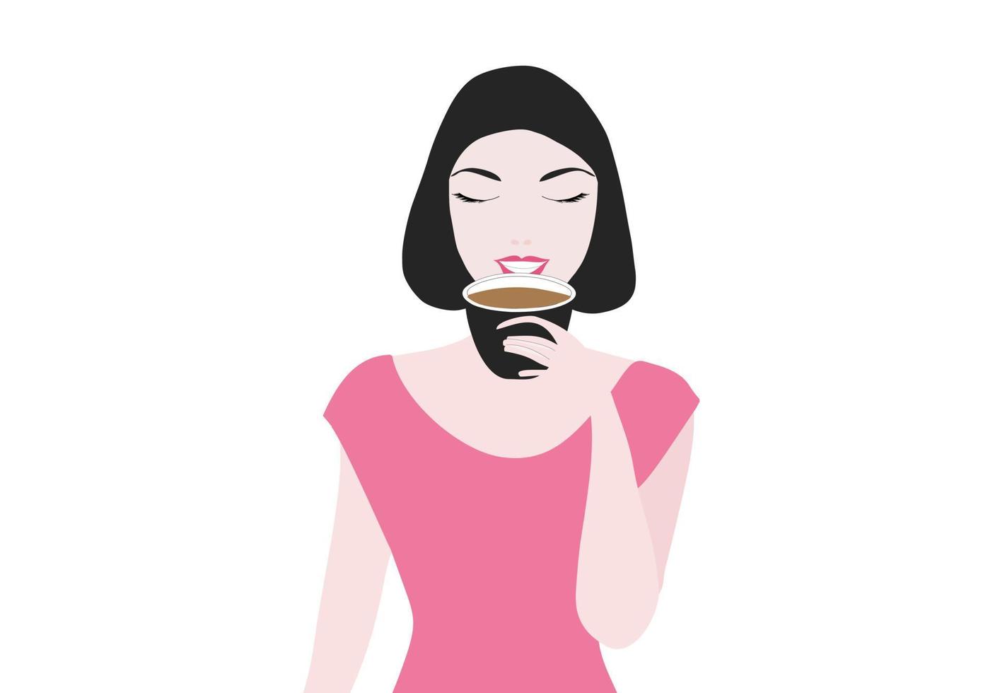 mujer bebiendo café ilustración vectorial vector