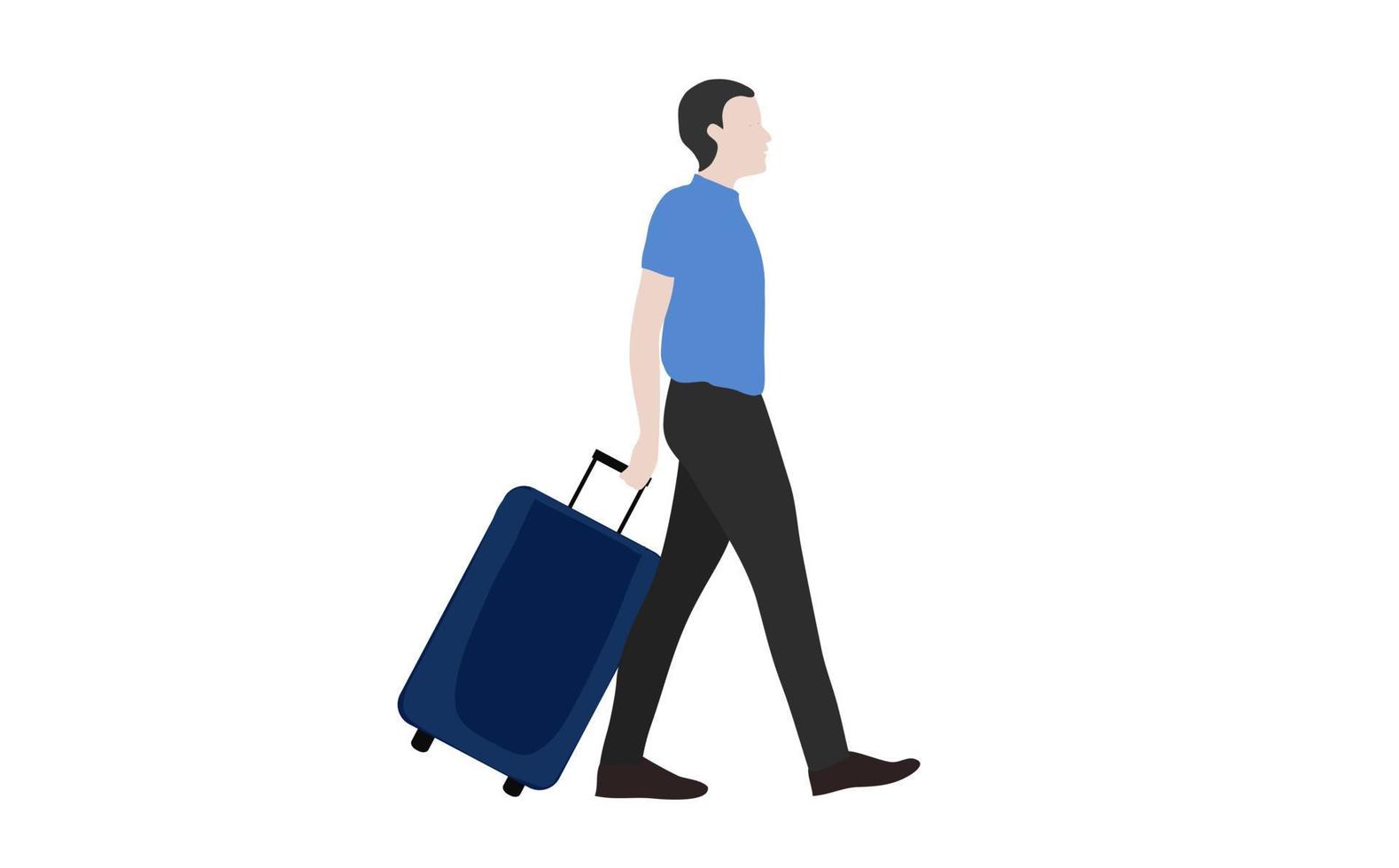 hombre que sostiene el equipaje de viaje ilustración vectorial aislada vector