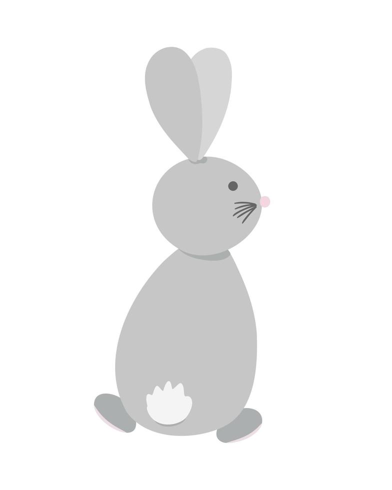 lindo pequeño conejito gris de pascua ilustración vectorial, dulce animal del bosque de dibujos animados, conejo esponjoso por detrás para ser usado para tarjeta de saludo, afiche, cualquier diseño para la decoración de celebración de vacaciones de primavera vector