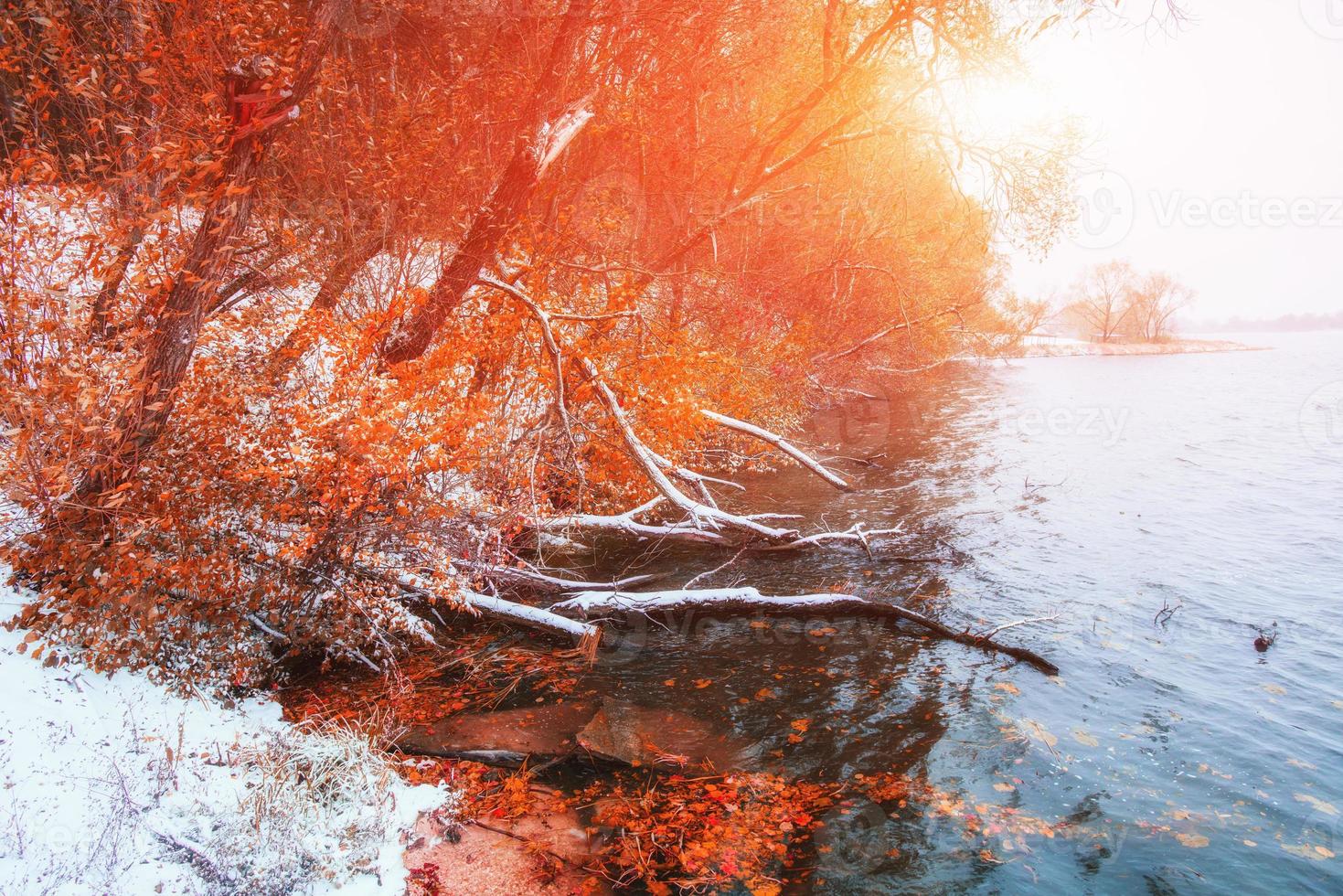 autumn sunrise over the water photo