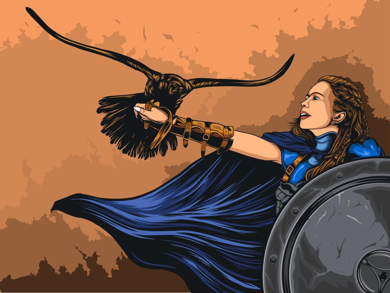 Female Viking with her eagle vector