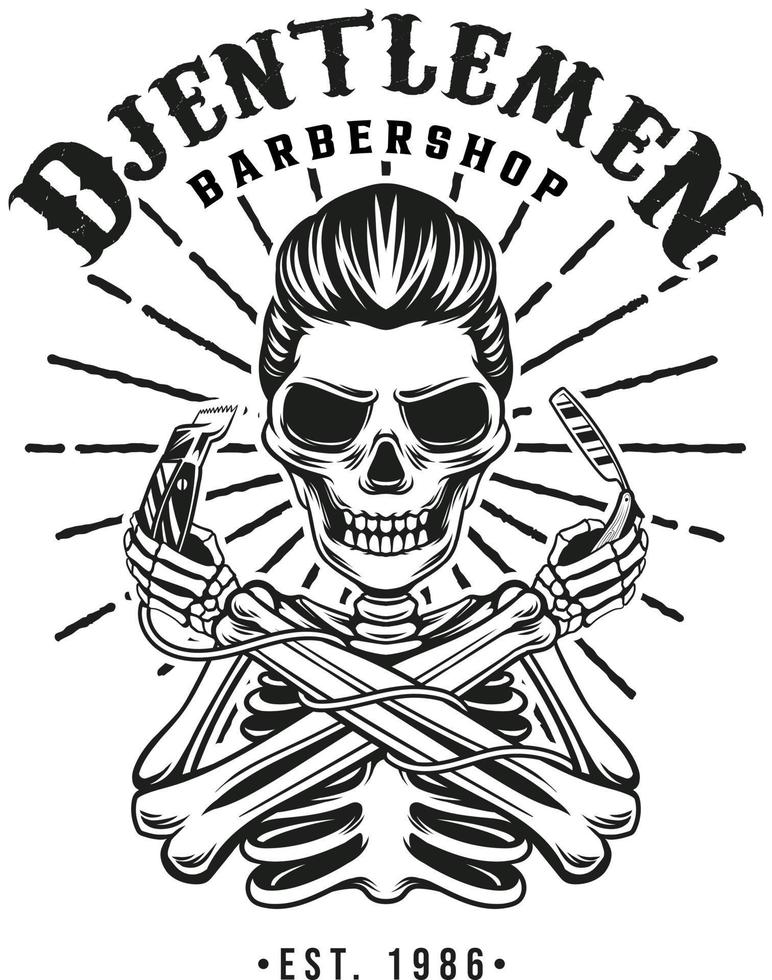 Vintage barbershop skull vector