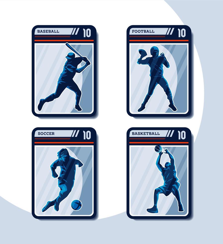 Set of four sport card. Baseball, Football, Soccer, and Basketball