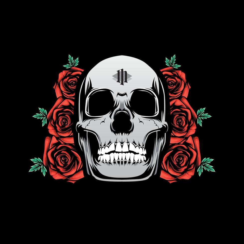 illustration of a dead skull with a rose. Retro cartoon hipster style vector