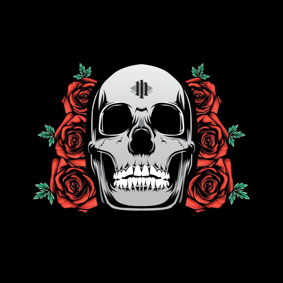 ilustración de un cráneo muerto con una rosa. estilo hipster de dibujos animados retro vector